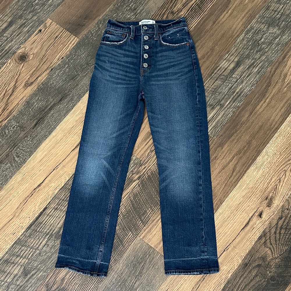 Abercrombie & Fitch High Rise Dark Blue Button Fly Jeans